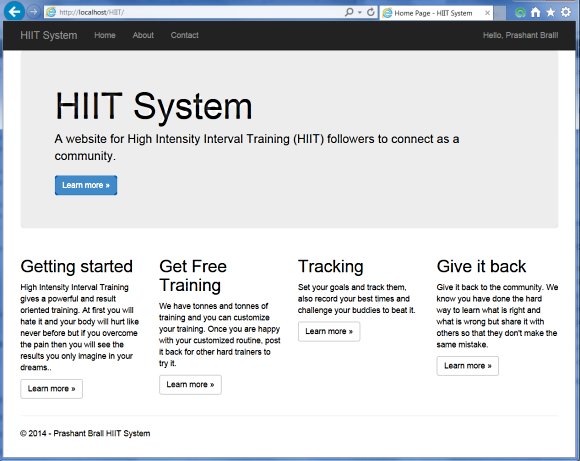 HIIT system - logged in page