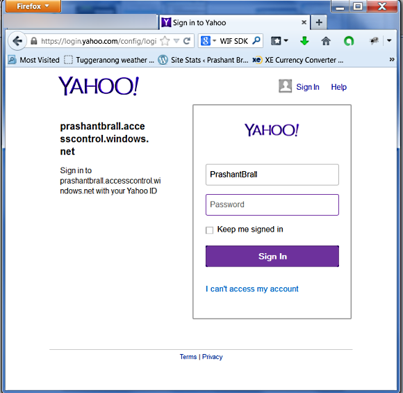 Yahoo log in page